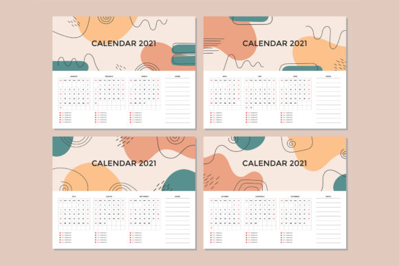 Desk Calendar Design of 2021 Year: Graphics and Graphic Templates