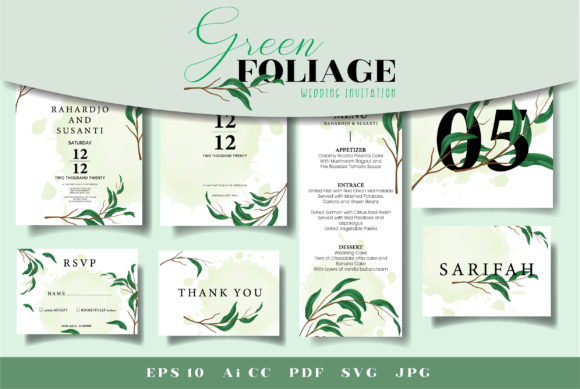 Green Foliage Wedding Suite: Graphics & Print Templates