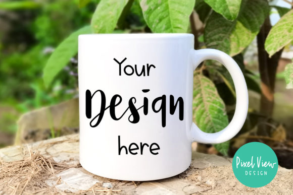 White Coffee Mug Mockup with Leaves: Graphics and Mugs Amp